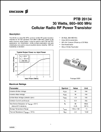 PTB20134 datasheet: 30 watts,860-900 MHz cellular radio RF power transistor PTB20134