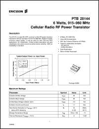PTB20144 datasheet: 6 watts,915-960 MHz cellular radio RF power transistor PTB20144