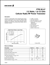PTB20147 datasheet: 2.5 watts,1.8-2.0 GHz cellular radio RF power transistor PTB20147