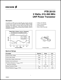 PTB20155 datasheet: 9 watts,610-960 MHz UHF power transistor PTB20155