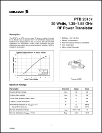 PTB20157 datasheet: 20 watts,1.35-1.85 GHz PF power transistor PTB20157