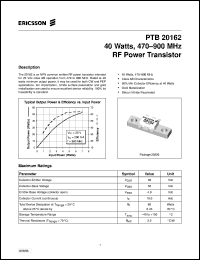 PTB20162 datasheet: 40 watts,470-900 MHz PF power transistor PTB20162