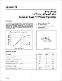 PTB20166 datasheet: 23 watts,675-925 MHz common base RF power transistor PTB20166