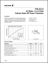 PTB20170 datasheet: 30 watts,1.8-2.0 GHz cellular radio RF power transistor PTB20170