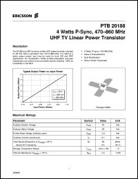 PTB20188 datasheet: 4 watts P-sync,470-860 MHz UHF TV linear power transistor PTB20188