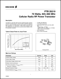 PTB20219 datasheet: 70 watt, 925-960 MHz RF power transistor PTB20219