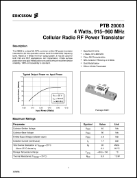 PTB20003 datasheet: 4 watts, 915-960 MHz cellular radio RF power transistor PTB20003