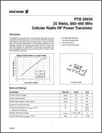 PTB20038 datasheet: 25 watts, 860-900 MHz cellular radio RF power transistor PTB20038