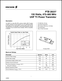 PTB20237 datasheet: 150 watts, 470-860 MHz UHF TV power transistor PTB20237