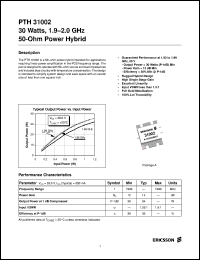 PTH31002 datasheet: 30 watts, 1.9-2.0 GHz 50-Ohm power hybrid PTH31002
