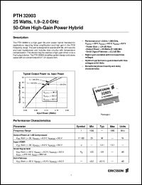 PTH32003 datasheet: 25 watts, 1.9-2.0 GHz 50-Ohm high-gain power hybrid PTH32003
