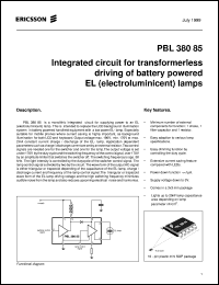 PBL38085 datasheet: Integrated circuit for transformerless driving of battery powered EL lamps PBL38085
