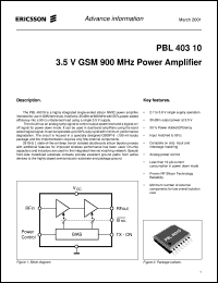 PBL40310 datasheet: 3.5 V GSM 900 MHz power amplifier PBL40310