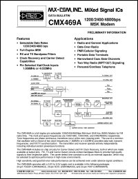 CMX269AE2 datasheet: 1200/2400/4800bps MSK modem CMX269AE2