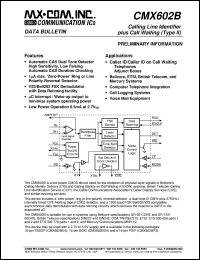 CMX602BE4 datasheet: Calling line identifier plus call waiting CMX602BE4