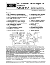 CMX644AD2 datasheet: Bell 212A and V.22 modem with call progress and DTMF CMX644AD2
