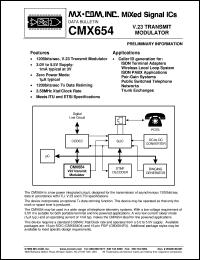 CMX654D4 datasheet: V.23 transmit modulator CMX654D4