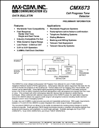 CMX673P1 datasheet: Call progress tone decoder CMX673P1