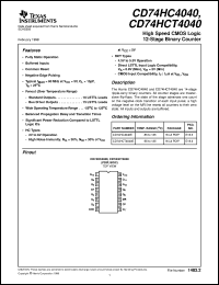 CD74HCT4040E datasheet:  HIGH SPEED CMOS LOGIC 12-STAGE BINARY COUNTER CD74HCT4040E