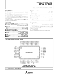 M38C37ECMFP datasheet: Single-chip 8-bit CMOS microcomputer. PROM 49152 bytes, RAM 1024 bytes. One time PROM version. M38C37ECMFP