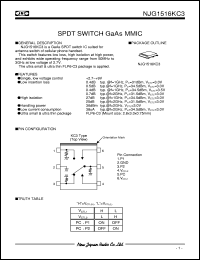 NJG1516KC3 datasheet: SPDT switch  GaAs MMIC NJG1516KC3
