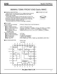 NJG1707PG1 datasheet: 800MHz TDMA front-end  GaAs MMIC NJG1707PG1