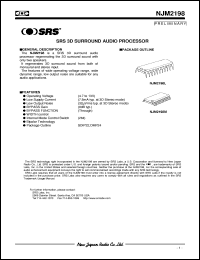 NJM2198L datasheet: SRS 3D surround audio processor NJM2198L