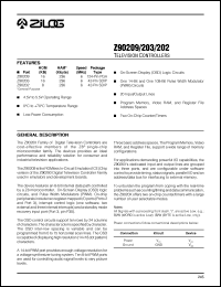 Z90203 datasheet: Television controller. ROM 16 KB, RAM 236 Kbyte, speed 6 MHz Z90203