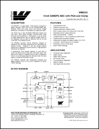 WM2331IDT/V datasheet: 10-bit 30MSPS ADC with PGA and clamp, 3V to 5.5V WM2331IDT/V