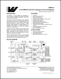 XWM8191CFT datasheet: 14-bit 6MSPS CIS/CCD analogue front end/digitiser XWM8191CFT