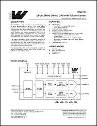 WM8720EDS datasheet: 24-bit, 96kHz stereo DAC with volume control WM8720EDS