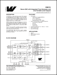 XWM8722EDS datasheet: Stereo DAC with integrated tone generator and line/variable level outputs XWM8722EDS