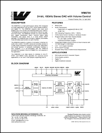 XWM8706EDS datasheet: 24-bit, 192 kHz stereo DAC with volume control XWM8706EDS