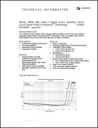 TA3020 datasheet: Stereo 300W (4om) class-T digital audio amplifier using DPP technology TA3020