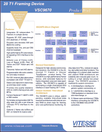 VSC9670 datasheet: 28 T1 framing device. 3.3V CMOS with 5V tolerant I/O VSC9670