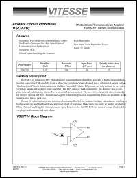 VSC7710WC datasheet: Photodetector/transimpedance amplifier for optical communication. 5V supply VSC7710WC