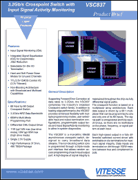 VSC837 datasheet: 3.2 Gb/s crosspoint switch with input signal activity monitoring VSC837