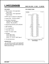 LH532000BT datasheet: LH532000BT CMOS 1M (128K x 8) Mask Programmable ROM  48-pin TSOP LH532000BT