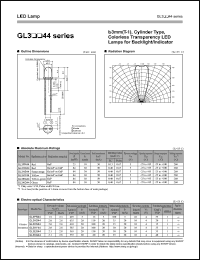 GL3KG44 datasheet: 3mm(T-1), cylinder type, colorless transparency LED lamp for backlight/indicator GL3KG44