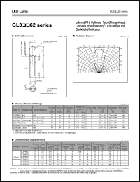 GL3KG62 datasheet: 3mm(T-1), cylinder type, colored transparency LED lamp for backlight/indicator GL3KG62
