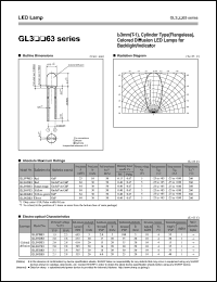 GL3KG63 datasheet: 3mm(T-1), cylinder type, colored diffusion LED lamp for backlight/indicator GL3KG63