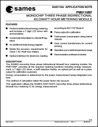 PM9110BFA datasheet: Monochip single phase bidirectional kilowatt hour metering module 115V, 80A PM9110BFA