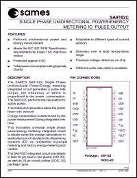 SA9102CSA datasheet: Single phase unidirectional power/energy metering IC pulse output SA9102CSA