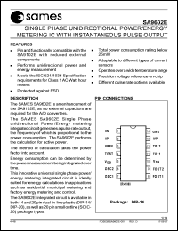 SA9602EPA datasheet: Single phase unidirectional power/enrgy metering IC with intaneous pulse output SA9602EPA