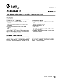 GLT5160L16-10TC datasheet: 100 MHz; 16M (2-bank x 524288-word x 16 bit) synchronous DRAM GLT5160L16-10TC