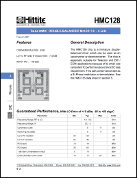 HMC128 datasheet: Double-balanced mixer 1.8 - 5 GHz HMC128