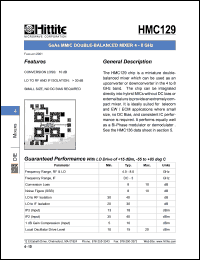 HMC129 datasheet: Double-balanced mixer 4 - 8 GHz HMC129