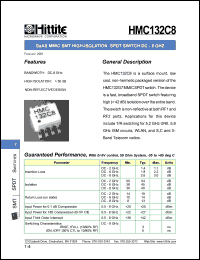 HMC132C8 datasheet: High- isolation SPDT switch DC 8 GHz HMC132C8