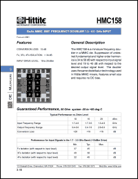 HMC158 datasheet: Frequency doubler 1.3- 4.0 GHz input HMC158