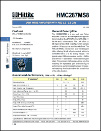 HMC287MS8 datasheet: Low noise amplifier with AGC 2.3- 2.5 GHz HMC287MS8